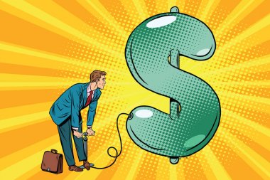 Retro işadamı Doları balon şişirme