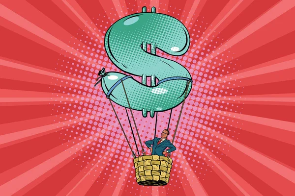 Affärsman i en varm luftballong dollar — Stock vektor