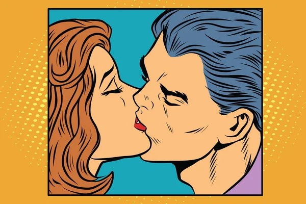 Cartaz homem e mulher beijando —  Vetores de Stock