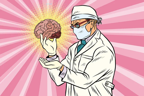 Médecin chirurgien et cerveau humain — Image vectorielle