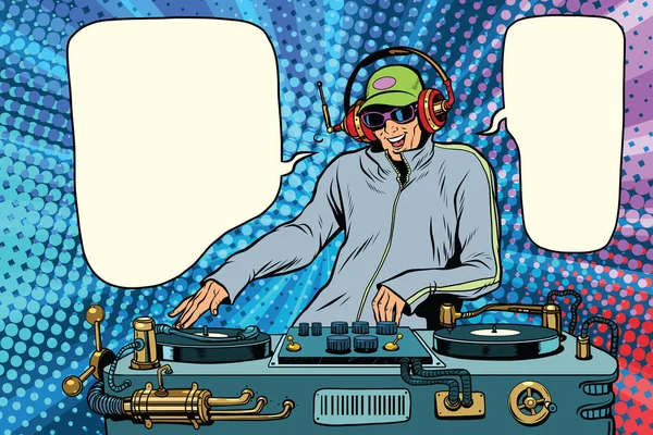 Firm chłopiec DJ miksowania muzyki — Wektor stockowy