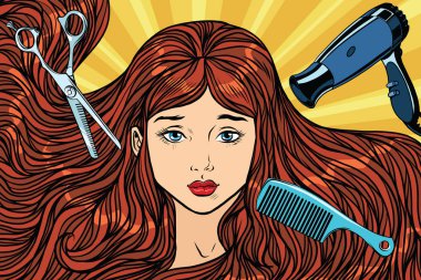 Kuaför kavramı. Uzun saçlı kız