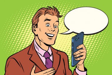 Bir işadamı ve smartphone online iletişimdir