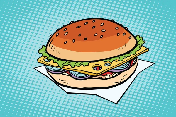 Cheeseburger met uien en kaas — Stockvector