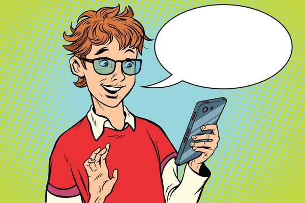 Teenager talking on the phone, joy — Stock Vector