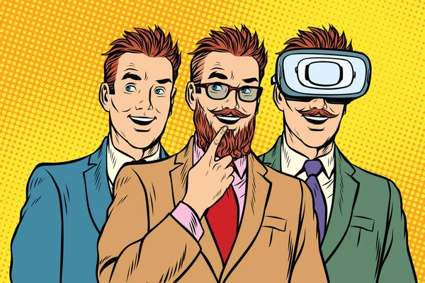 Banda de moda retro hombres de negocios, gafas VR — Archivo Imágenes Vectoriales