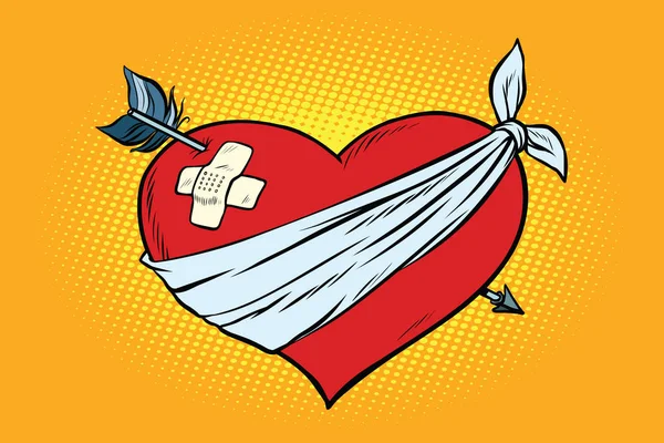 Amor herido corazón rojo con flecha Cupido — Vector de stock