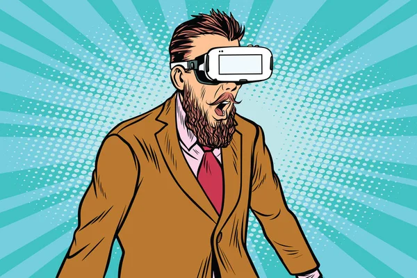 Shocked hipster in VR occhiali — Vettoriale Stock