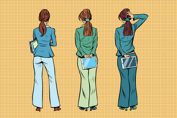 Femme d'affaires mince en costume pantalon sont de retour — Image vectorielle