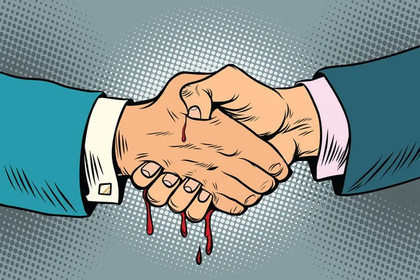 Une poignée de main sanglante, une transaction commerciale sournoise — Image vectorielle