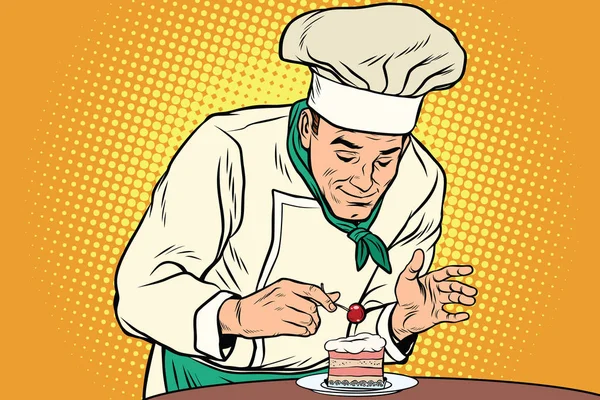 De chef-kok bereidt een zoet dessert — Stockvector