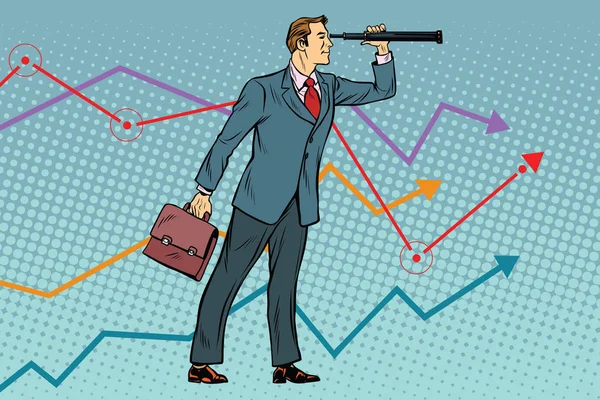 Hombre de negocios mirando a través de un telescopio — Archivo Imágenes Vectoriales