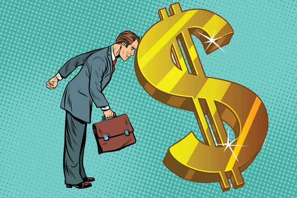 Επιχειρηματίας και οικονομικών, ο άνθρωπος αναπαύονται το μέτωπό του σε δολάρια — Διανυσματικό Αρχείο