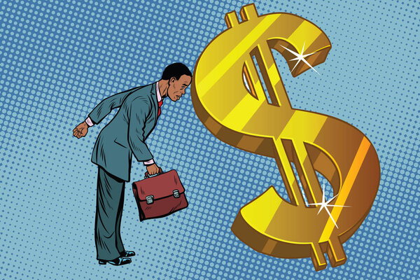 бизнесмен и финансы, человек положил лоб в долларах
