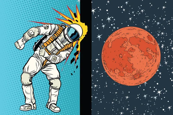 Cosmonauta golpea la cabeza en la pared. Un sueño para estar en Marte — Archivo Imágenes Vectoriales