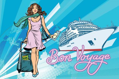 Güzel bir kadın yolcu iyi yolculuklar cruise gemi