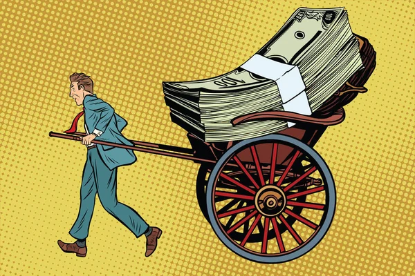Бизнесмен рикша перевозит деньги — стоковый вектор