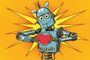 Kırmızı bir kalp, aşk sembolü aşık robot