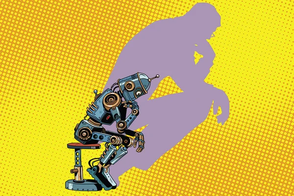 Robot pensador con la sombra de un hombre — Vector de stock