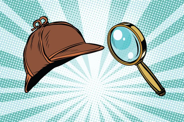 探偵の帽子と虫眼鏡 — ストックベクタ