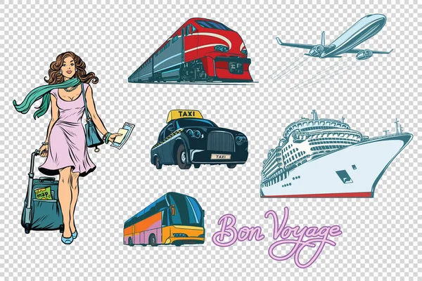 Tourist transport set on isolated background — Stock Vector