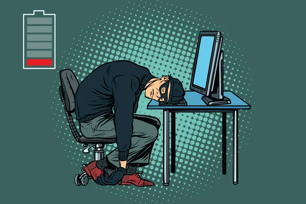 El hacker cansado está dormido. — Vector de stock