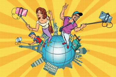 Aile turist ve selfie, dünya çapında bir seyahat
