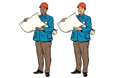 İki adam Builder Afrikalı-Amerikalı ve beyaz
