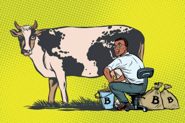 Afrika işadamı sağım inek, dünya iş bitcoins mayınlar