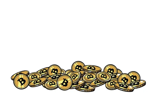 Montaña de monedas de oro con criptomoneda bitcoin — Archivo Imágenes Vectoriales