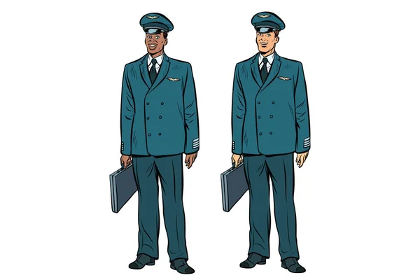 African and Caucasian the pilots of civil aviation — Stock Vector