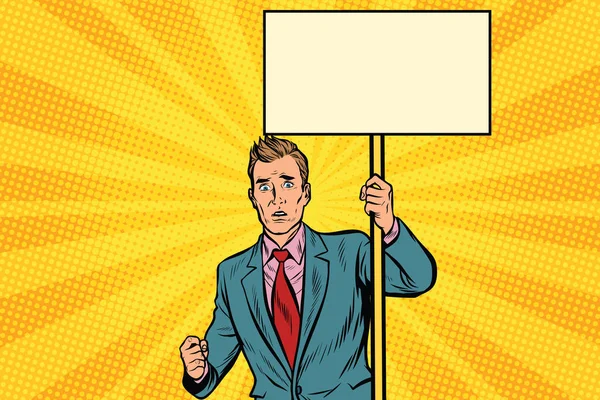 protestocu işadamı mitingde bir afiş ile