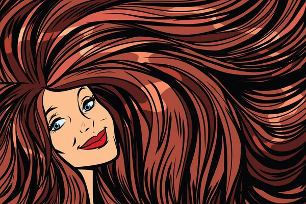 Femme joyeuse, fond avec les cheveux longs à droite — Image vectorielle