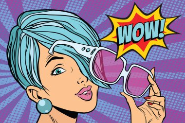 güneş gözlüğü pop art kadın wow tepki