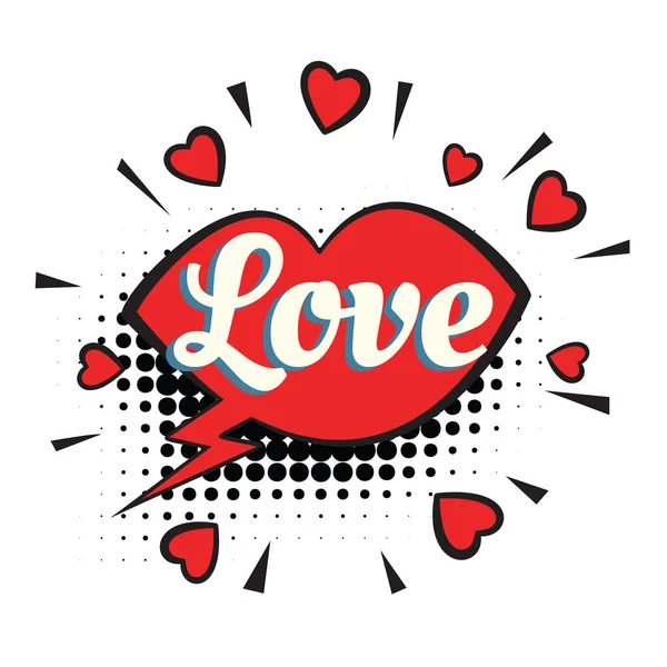 Láska text srdce rty komické slovo — Stockový vektor