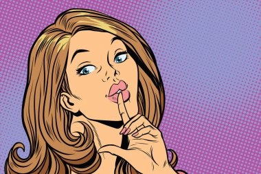 quiet gesture woman asking for silence clipart