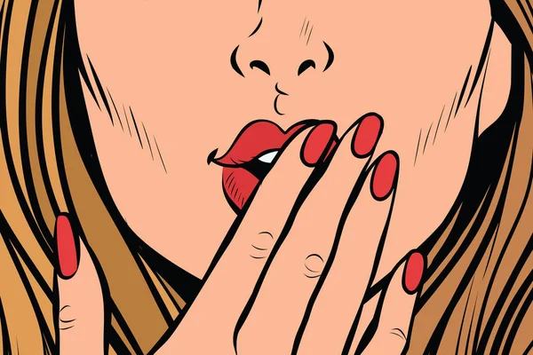 Closeup γυναικείο χέρι κλειστό το στόμα — Διανυσματικό Αρχείο
