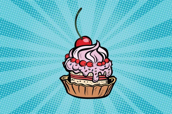 Dessert cupcake aux cerises et crème — Image vectorielle