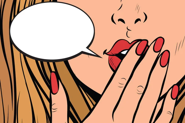 Comic-Blase Nahaufnahme der weiblichen Hand geschlossenen Mund — Stockvektor