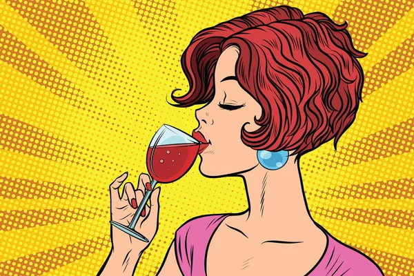 Woman drinking red wine — Stock Vector