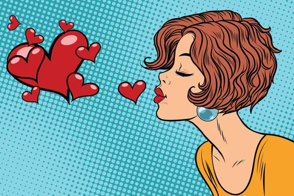 Mujer haciendo un beso de corazón — Vector de stock