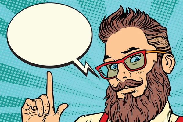 Homem hipster barbudo retrato apontando dedo —  Vetores de Stock
