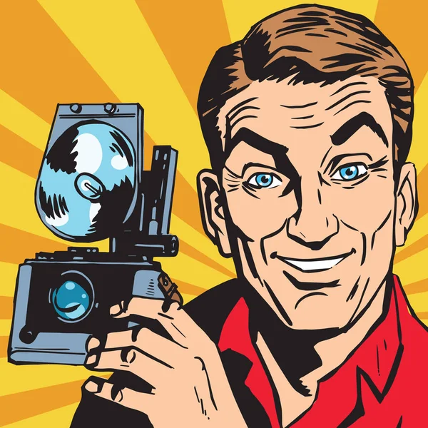 Аватарний портрет людини з ретро камерою — стоковий вектор