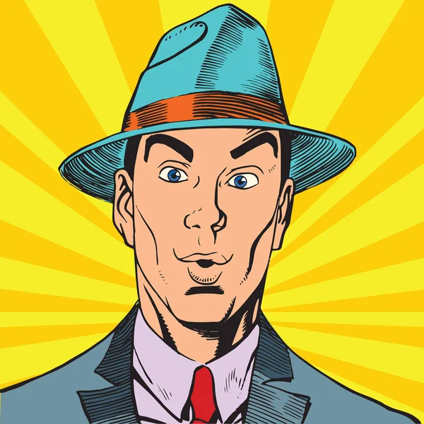 Printavatar retrato sorprendido hombre en el sombrero — Vector de stock