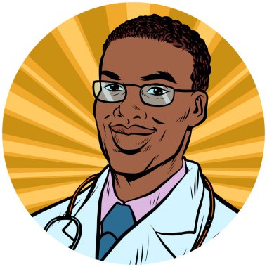 Siyah erkek doktor Afro-Amerikan pop art avatar karakter simgesi