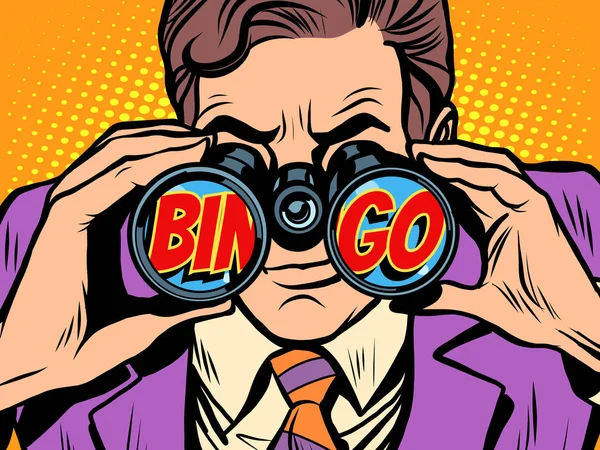 Bingo üzletember belenéz a távcső — Stock Vector