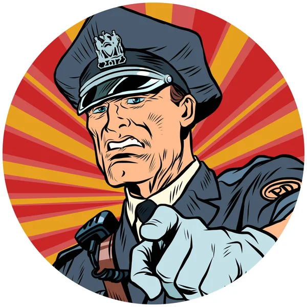 Points serious police officer pop art avatar character icon — Stock Vector