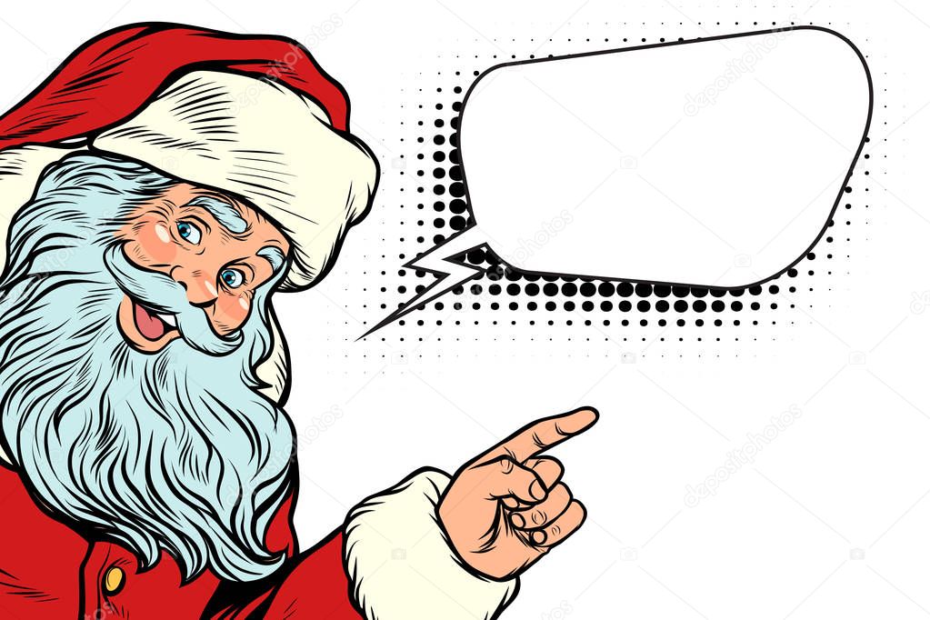 Santa Claus pointing to copy space