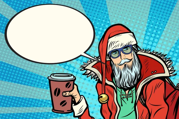 Hipster Kerstman met koffie zegt — Stockvector