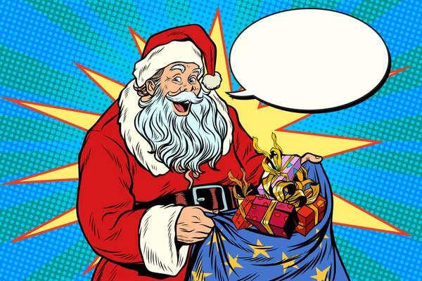 Freudiger Weihnachtsmann mit Sack voller Weihnachtsgeschenke — Stockvektor